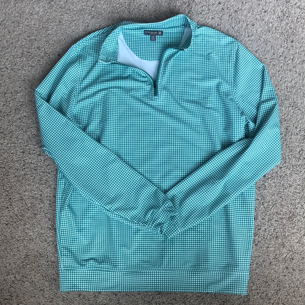 Green gingham Peter Millar Quarter Zip